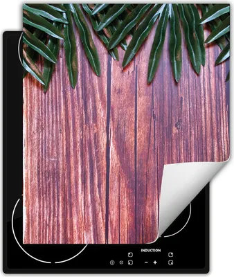 Produktbild von DarHaus Herdabdeckplatte 45x52 cm Anti Rutsch Matte Aufrollbar, Blätter - Holz
