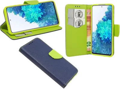 Produktbild von Buch Tasche "Fancy" für SAMSUNG GALAXY S20 FE (G780F) Handy Hülle Schutzhülle mit Standfunktion, Kartenfach Blau-Grün