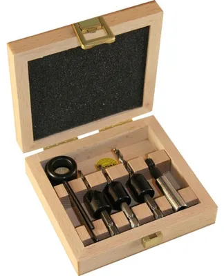 Produktbild von FAMAG 3572 Bohrerbit-Senker-Satz HSS 5-teilig im Holzkasten Ø3,4,5 mm, Bithalter inkl. Tiefenstellring - 3572.503