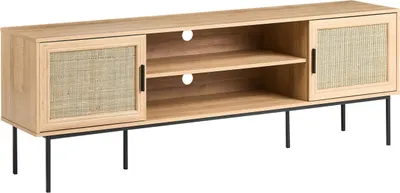 Obrázek produktu pro BELIANI Televizní stolek ratanové dveře světlé dubové dřevo 180 x 63 cm skříňky obývací pokoj