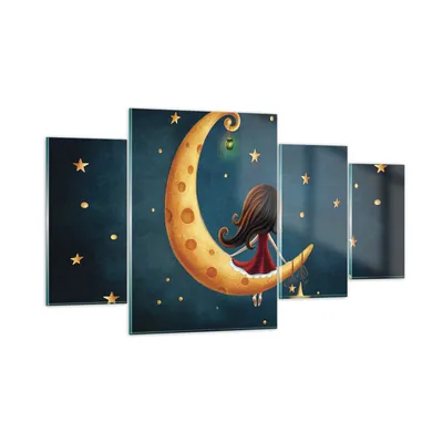 Produktbild von Bilder auf glas - 4 Teile - Kinder Mädchen Mond - 160x90cm - Glasbilder - Wandbilder - Bilder - zum Aufhängen bereit - Wanddekoration aus Glas - Glas Bilder - Wandbild auf Glas - GDL160x90-4683