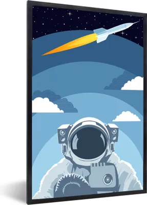 Produktbild von MuchoWow® MuchoWow® Gerahmtes Poster Astronaut - Rakete - Wolken 30x40 cm - Poster mit zchwarzem Bilderrahmen - Wanddeko - Kunstdrucke
