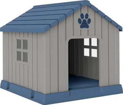 Produktbild von PawHut Outdoor-Hundehütte aus wasserdichtem Polypropylen, belüftet, extrem einfach aufzubauen, erhöhter Boden und Belüftungsöffnungen, für Garten, Terrasse und Innenbereich, Grau