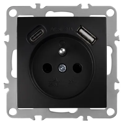 Immagine prodotto di Presa Singola Con Messa A Terra Toolight Oste Jnh004-G +Usb-A, Usb-C Black
