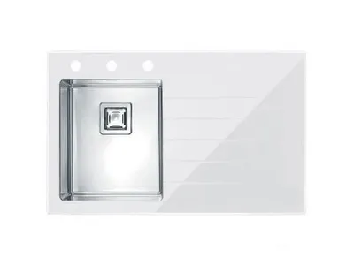 Produktbild von Alveus Crystalix - Spüle, 860x540 mm, mit Ablaufbedienung, links, Glas weiß/Edelstahl 1099634