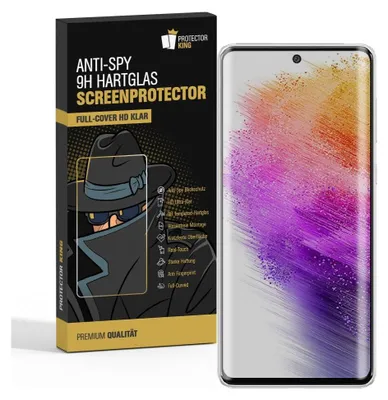 A product box for a screen protector is shown next to a smartphone with a colorful wallpaper.