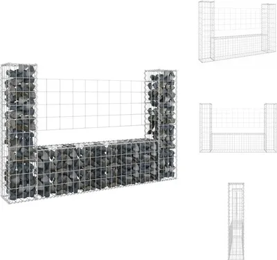 Imagen del producto de vidaXL Cesta de gaviones en forma de U con 2 pilares de hierro, 140x20x100 cm - Paneles de valla
