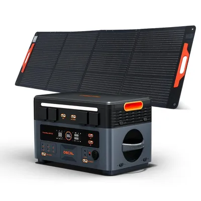 Produktbild von OSCAL PowerMax 2400 SE Trennbare Solarspeicher 2400W Powerstation mit Stereo, Microinverter + OSCAL PM200Pro Faltbares 200W Mobile Solaranlage
