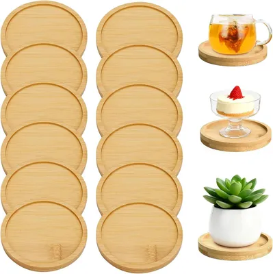 Imagen del producto de Posavasos de madera - Set de 12 - Redondos - De bambú - Posavasos - Kit de manualidades - Bebidas - Posavasos para manualidades - Vasos - Plantas