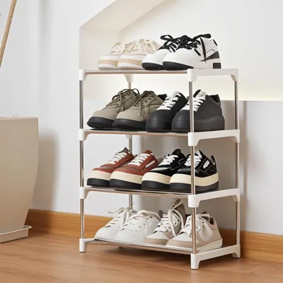 Image de Étagère à chaussures compacte, empilable en 4 niveaux, idéale pour les entrées