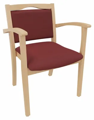 Produktbild von Seniorenstuhl Alexander mit Armlehnen – Komfortabler Pflegestuhl –  52cm Sitzhöhe.Stoffbezug:Kunstleder Nessi Bordeaux,Bodengleiter:Kunststoff Weiss