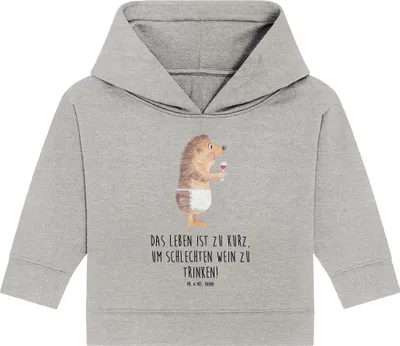 Produktbild von Mr. & Mrs. Panda Organic Baby Hoodie Igel Wein 24. - 36. Monat - Heather Grey - Geschenk, Weintrinker, Kapuzensweatshirt, Weinglas, Rotwein, Lustige Sprüche, Kapuzenshirt