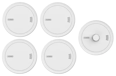 Produktbild von ABUS Rauchmelder PREFIRA 5 - Fehlalarm-Reduzierung - 4er Set + 1x PREVARO 10