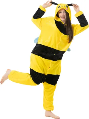 Produktbild von Katara 1744 -  Biene schwarz-gelb L (165-175cm), Jumpsuit, Onesie, Karneval, Overall, Party, Karnevals-Kostüm, Verkleidung zum Fasching, Schlafanzug, Hausanzug, Jogginganzug, Cosplay, Tierkostüm für Erwachsene