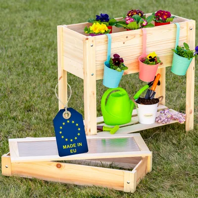 Produktbild von ITA Hochbeet mit Frühbeetaufsatz 80x37x78 cm - Pflanzkasten mit Deckel, Ablageboden, Innenfolie - EU - Direkt vom Hersteller - ausHolz - Blumenkasten für Garten Balkon Terrasse - Natur
