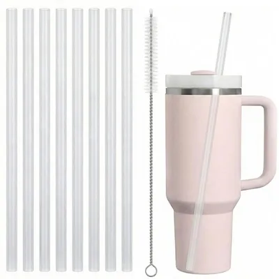 Image de Paille réutilisable, lot de 8, 30,5 cm, avec brosse de nettoyage, compatible avec les gobelets Stanley de 30/40 oz