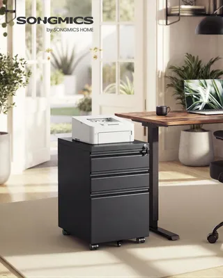 Produktbild von SONGMICS Büroschrank aus Stahl mit 3 Schubladen, abschließbarer Rollcontainer, für Homeoffice, Druckerständer, schwarz