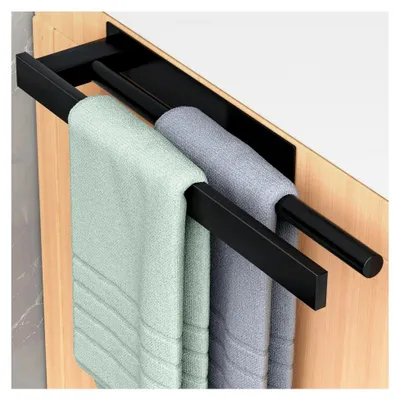 Produktbild von Handtuchhalter ohne Bohren - Zweiarmiger Handtuchhalter aus 304 Edelstahl für Badezimmer, Schlafzimmer und Küchen in Schwarz