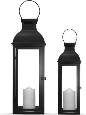 Produktbild von FlinQ LED-Kerzen Laterne Windlicht – Innen & Außen – LED-Dinerkerzen – Schwarz – 2er Set