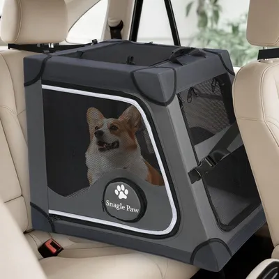 Produktbild von Hundetransportbox für den Rücksitz, tragbar, mittelgroß, Grau L 63 x B 48 x H 53 cm