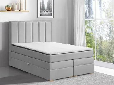 Produktbild von Sehr einfaches, aber elegantes Boxspringbett, klassische dekorative Kopfteilsteppung, hoher Nutzungskomfort, zwei Bettzeugbehälter, unterstütztes Öffnen der Behälter, elegantes Design, klassischer Stil, ideal für moderne, aber klassische Schlafzimmer - Castanea 140 x 200 (Hellgrau)
