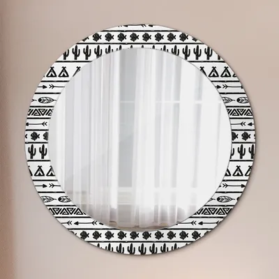 Produktbild von Runder Spiegel mit Modernem Aufdruck - Dekospiegel Wandmontage -Boho minimalistisch- Ø70cm