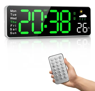 Digitale Wanduhr 12 Zoll LED mit Wetteranzeige, grün
