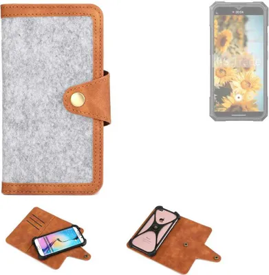Produktbild von K-S-Trade Handyhülle kompatibel mit Cubot KingKong X Schutzhülle Filz-Hülle Kunst-Leder hellgrau braun (1x)
