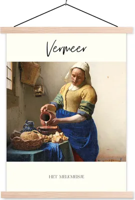 Produktbild von MuchoWow® Textilposter Milchmädchen - Vermeer - Kunst 40x53 cm mit holzfarbenen Rahmen - Schlafzimmer