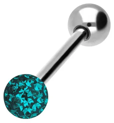Produktbild von Zungenpiercing, Intim-Piercing Titan Barbell EPOXY- + TITAN-KUGEL Farbe: Silber + Kristall: Zirkonblau Stablänge: 14mm