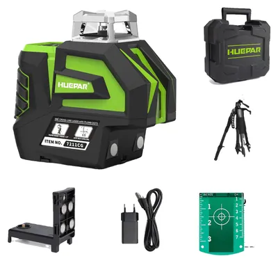 Produktbild von Huepar 360° Laser-Nivelliergerät, 130 Fuß Arbeitsabstand, hohe Genauigkeit ±1/9", Mit Stativ