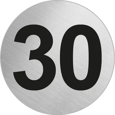 Produktbild von Türnummer Zimmernummer aus Edelstahl "30" Ø 60 mm selbstklebend