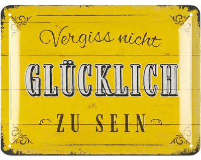 Produktbild von LANOLU retro Blechschilder Sprüche, Vergiss nicht glücklich zu sein, vintage Metallschilder mit Sprüchen als Wanddeko für Küche und Garten