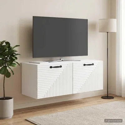 Zdjęcie produktu dla Maison Exclusive – wisząca szafka pod telewizor, biała, z połyskiem, 78,5 x 31 x 30 cm