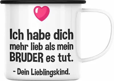 Produktbild von Trendation - Lieblingskind Muttertag Vatertag Emaille Tasse Geschenk von Kinder Sohn Tochter Mama Emaille Tasse mit Spruch (Schwarz)