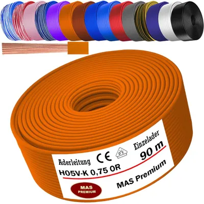 Produktbild von 90m Aderleitung H05 V-K 0,75 mm² Orange Einzelader flexibel