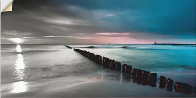 Produktbild von ARTland Wandbild, selbstklebend Ostsee mit Sonnenaufgang s/w Größe: 60x30 cm