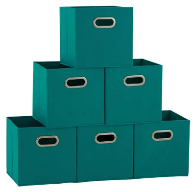 Productafbeelding van Set van 6 Vouwbare Opbergdozen met Handvatten, Aqua en Groen