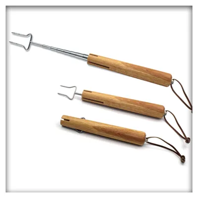 Produktbild von Grillspieße Grillgabel Spieße ausziehbar, Edelstahl Holzgriff Lang Lagerfeuer Teleskop Ausziehbar Fleischgabel, zum Grillen, Lagerfeuer und Camping 10 Stück