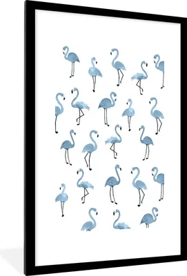Produktbild von MuchoWow® MuchoWow® Gerahmtes Poster Blau - Flamingo - Muster 60x90 cm - Poster mit zchwarzem Bilderrahmen - Dekoration - Wandposter Wohnzimmer - Hochwertig