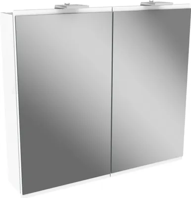 Immagine prodotto di FACKELMANN Armadietto a specchio LED LIMA / Armadietto da bagno con chiusura ammortizzata / Dimensioni (L x A x P): circa 80 x 73 x 15,5 cm / Mobile per WC o bagno / Corpo: bianco / Frontale: bianco/specchio