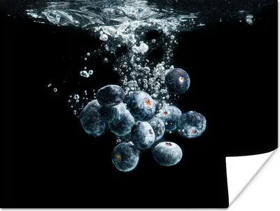 Produktbild von MuchoWow® Poster Blaubeeren - Obst - Beeren - Stillleben - Wasser - Schwarz 120x90 cm - Wandbild