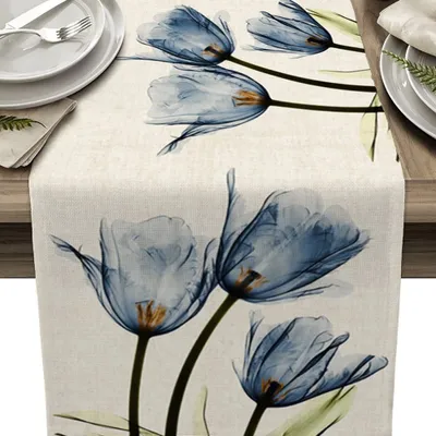 Produktbild von Tischläufer Blaue Blume 33x180cm Waschbare Tischdecke Floral