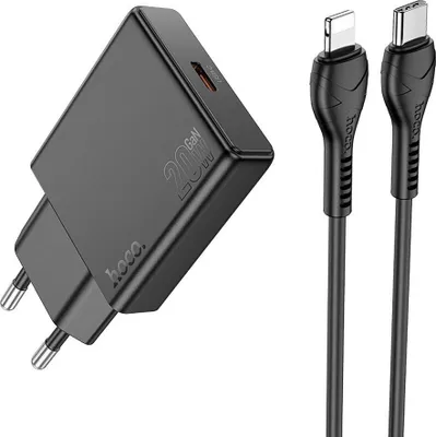 Produktbild von Handy-Ladegerät Hoco Slim USB C QC PD 20 W + Kabel USB C zu Lightning N37 schwarz