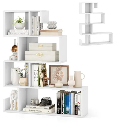 Immagine prodotto di Libreria a forma di S, 5 ripiani, legno bianco, 80x22x100 cm