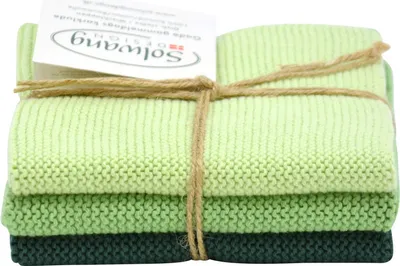 Produktbild von Solwang Wischtuch DUNKEL STAUBIG GRÜN KOMBI gestrickt 3er Set Küchentuch Putzen