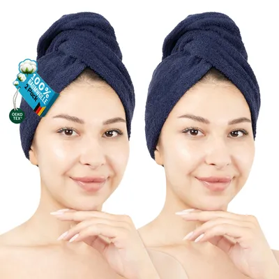 Produktbild von Hammetex Haarturban Damen 2er Set 25x66 cm – 100% Baumwolle, , mit Knopfverschluss