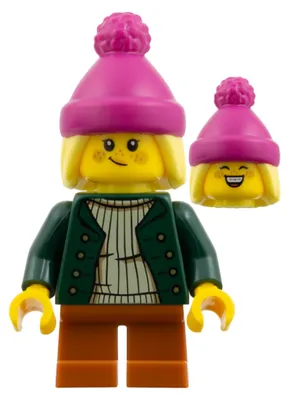 Immagine prodotto di Minifigura LEGO - Ragazza, berretto magenta, giacca verde scuro, dettagli arancioni (codice: hol390)