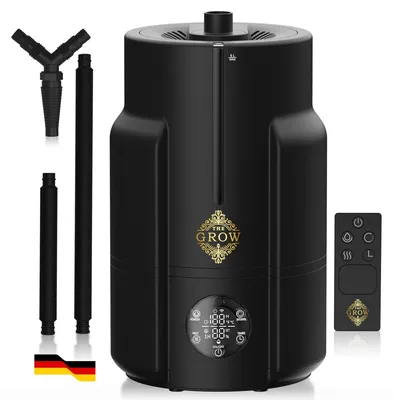 Schwarzer NEBEL PRO 6-Liter-Luftbefeuchter mit Nebelschlauch und Fernbedienung.