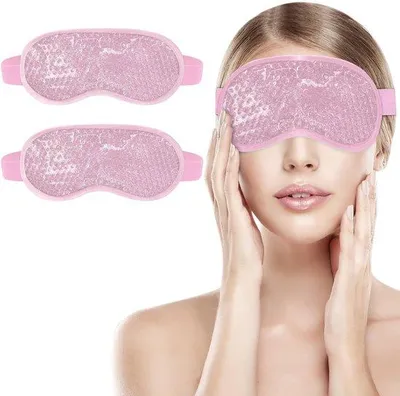 Produktbild von Kühlende Augenmasken - Set von 2 - Schlaf-Augenmasken - Wärme- oder Kaltanwendung - Wiederverwendbare Wärme- und Kaltetherapie-Gelkugeln - Entspannend - Gel - Rosa - Für stresslösende Hautpflege